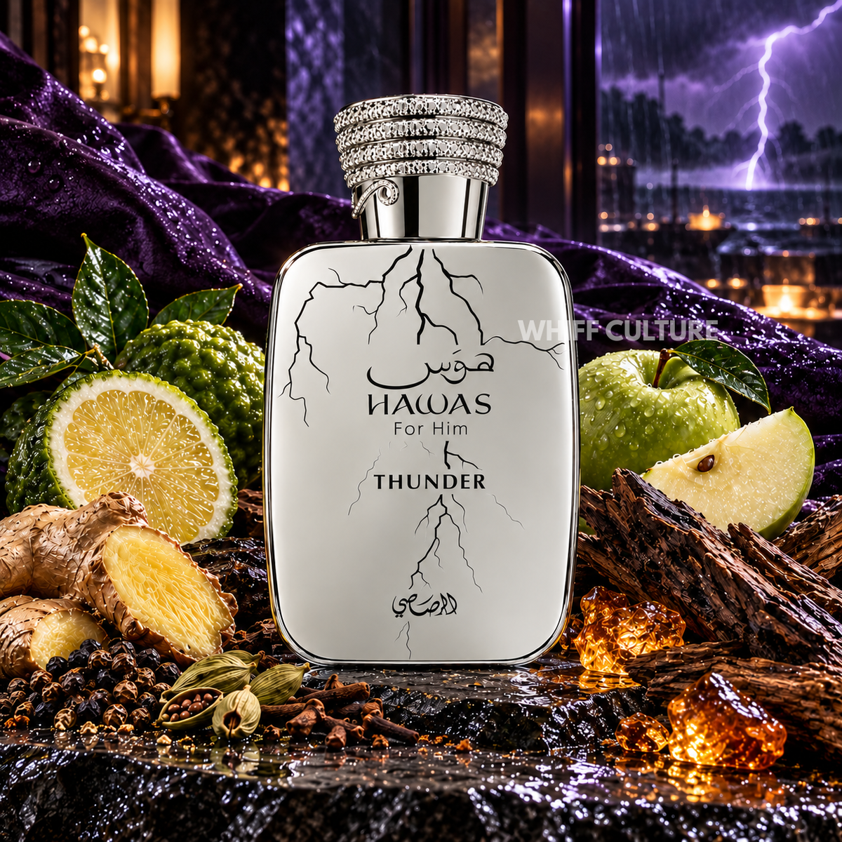 Rasasi Hawas Thunder Eau de Parfum for men – bergamot, apple and ginger spicy woody fragrance