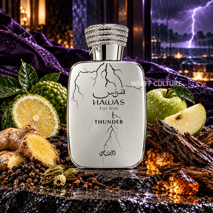 Rasasi Hawas Thunder Eau de Parfum for men – bergamot, apple and ginger spicy woody fragrance